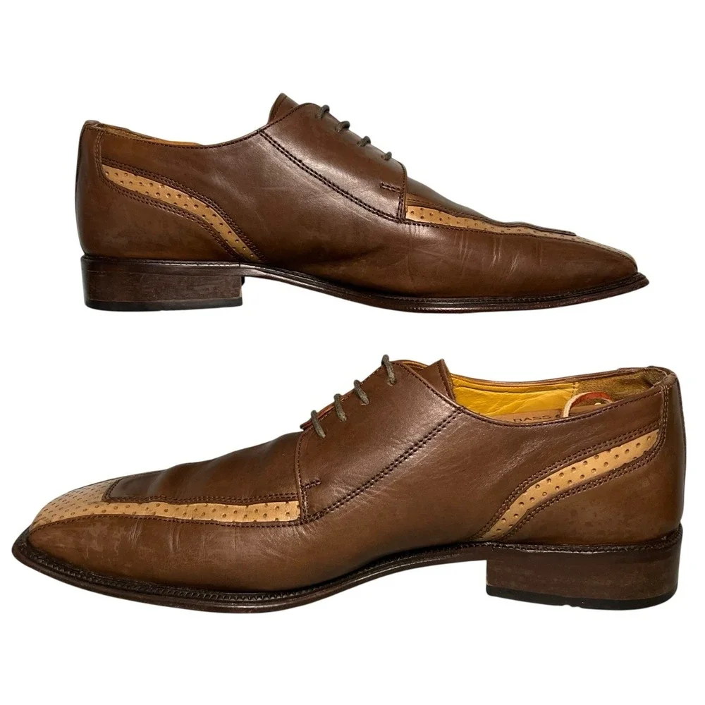 Stacy Adams Oxford Dress Shoes Mens 10M Brown Two Tone Leather Square Toe Brogue